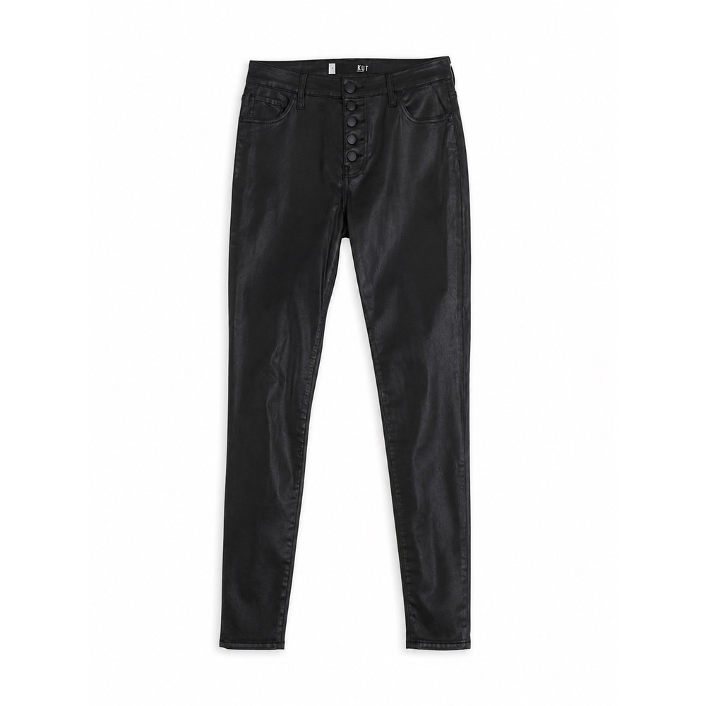 KUT From The Kloth Black Coated Denim Skinny Jeans Button Fly Size 4 Goth Grunge